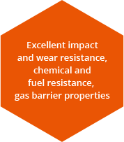 Excellent impact resistance,abrasion resistance,chemical resistance,fuel resistance,gas barrier properties