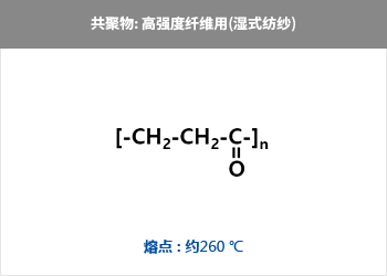 共聚物: 高强度纤维用(湿式纺纱) = {-CH₂-CH₂-C}n = 熔点 : 约260 ℃